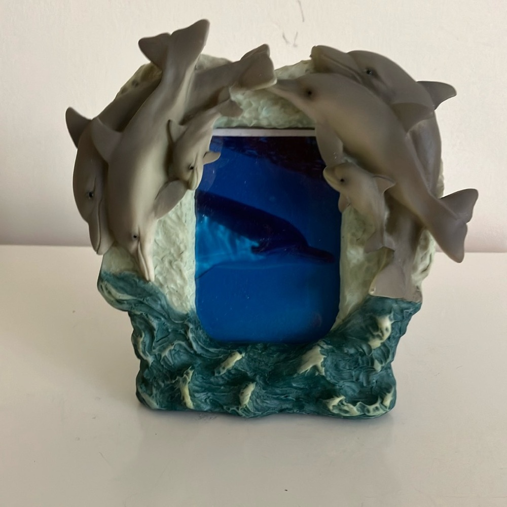 Blue and Gray Picture Frame with Dolphin Accents